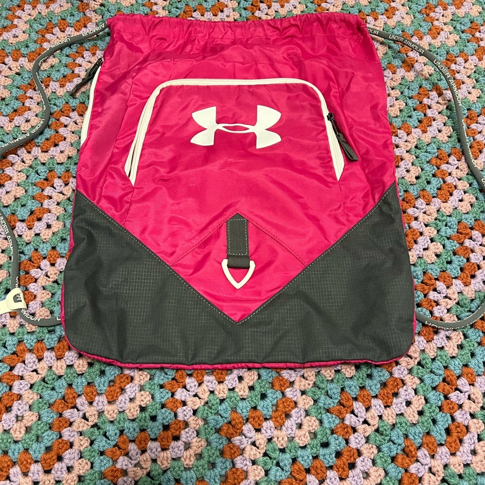 Under Armour Fuchsia and Charcoal Drawstring Bag